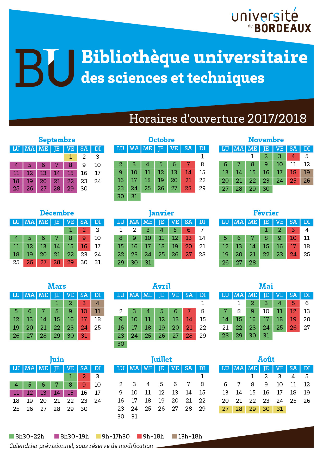 Horaires BU ST 2017-2018