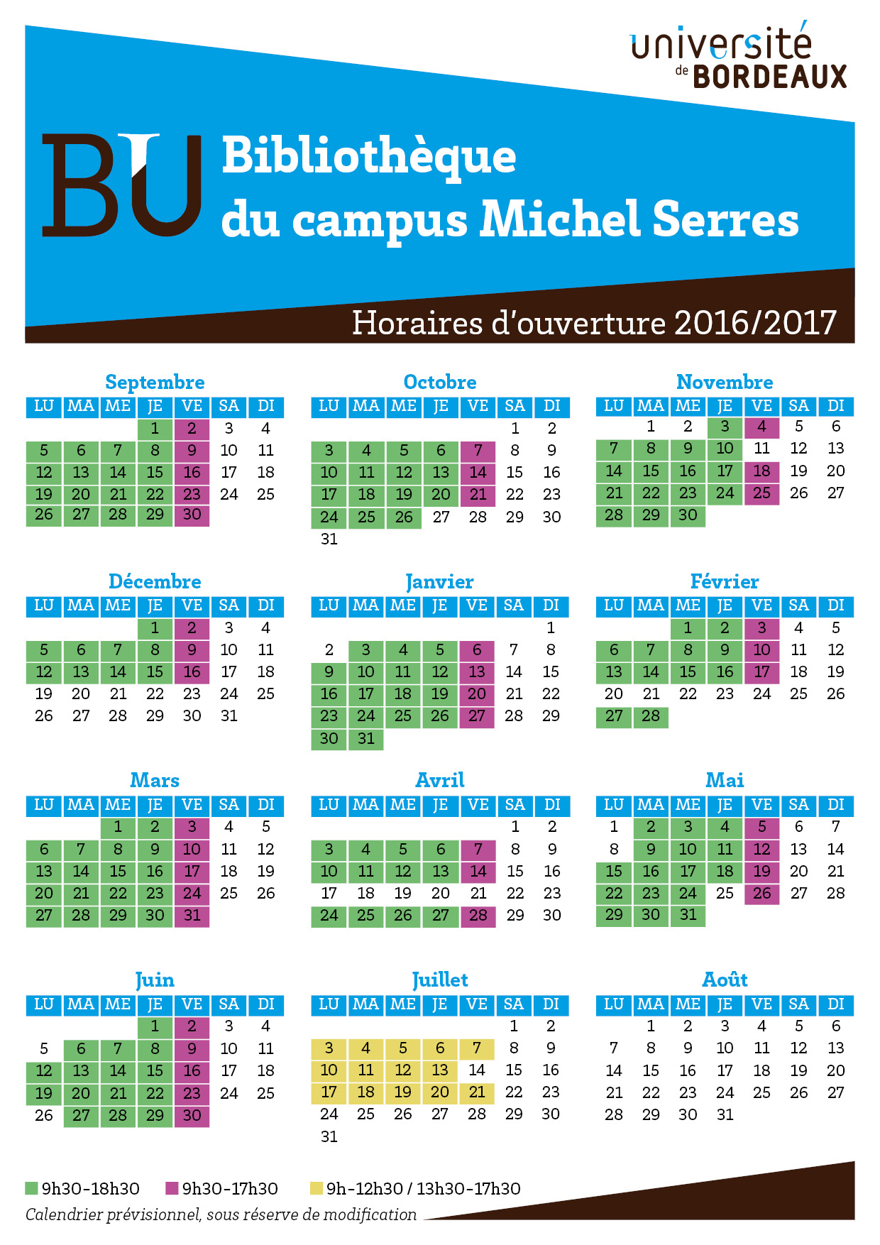 Horaires bib. campus Michel Serres 2016-2017