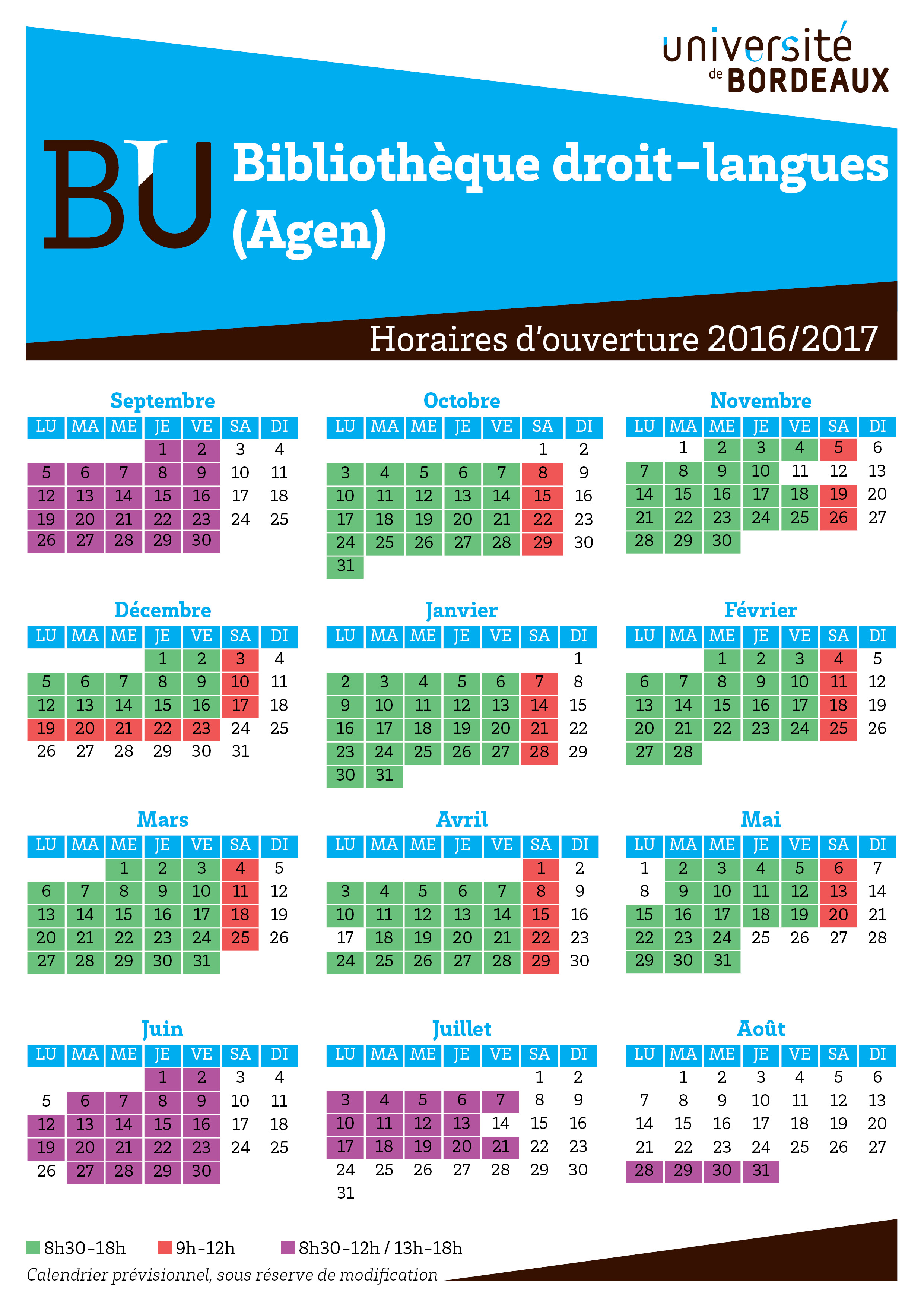 Horaires bib. droit-langues Agen 2016-2017