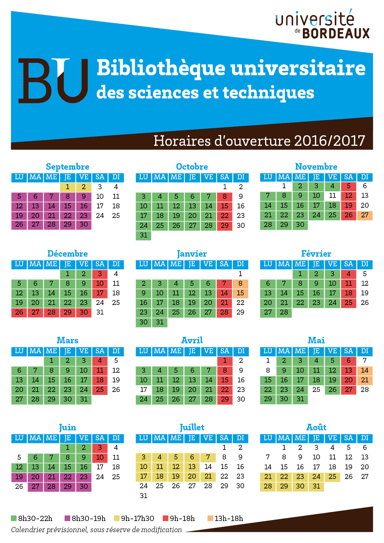 Horaires BUST 2016-2017
