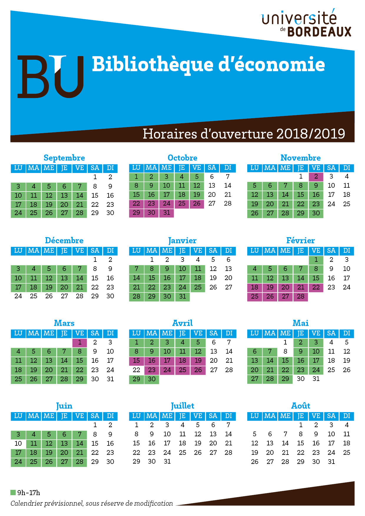 Horaires bib eco 2018-2019