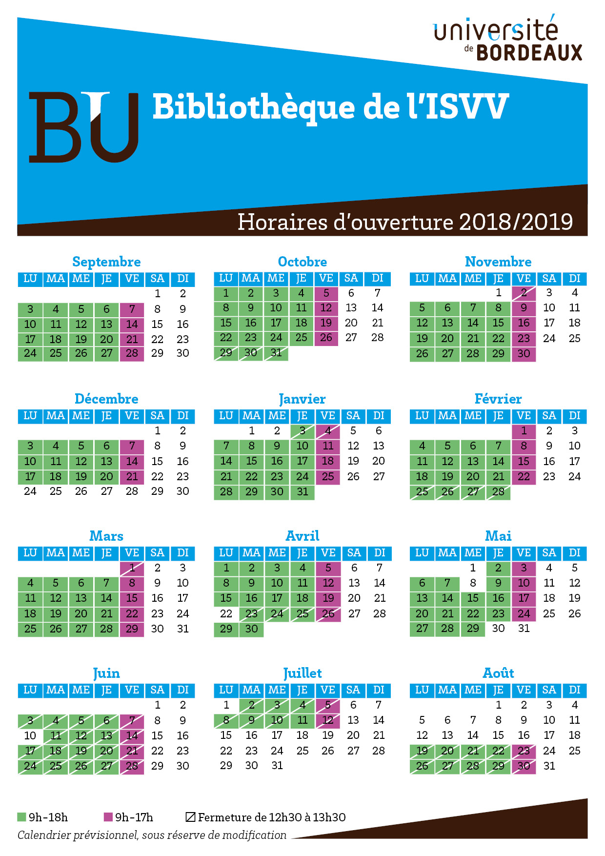 Horaires bib isvv 2018-2019