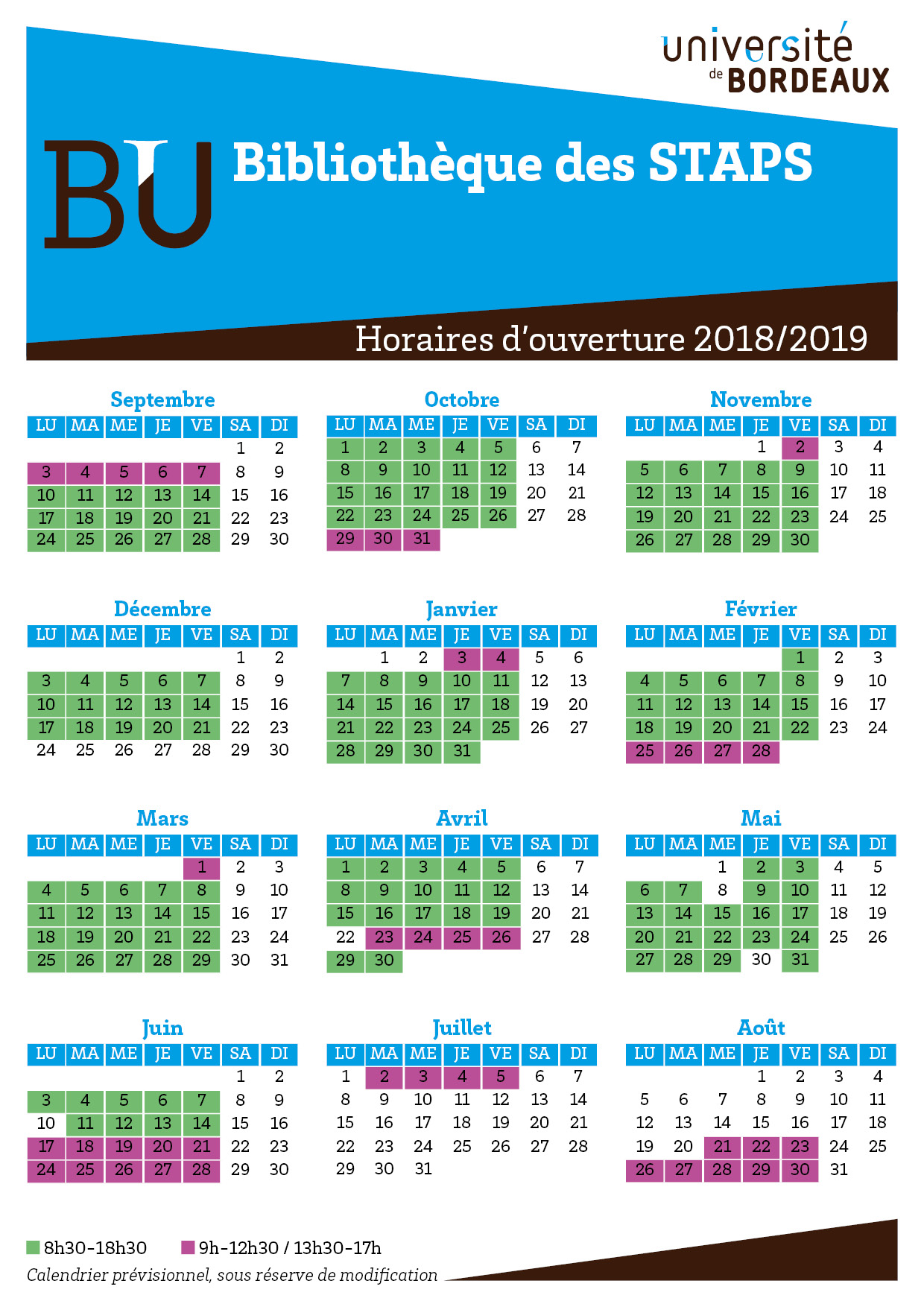 Horaires bib staps 2018-2019