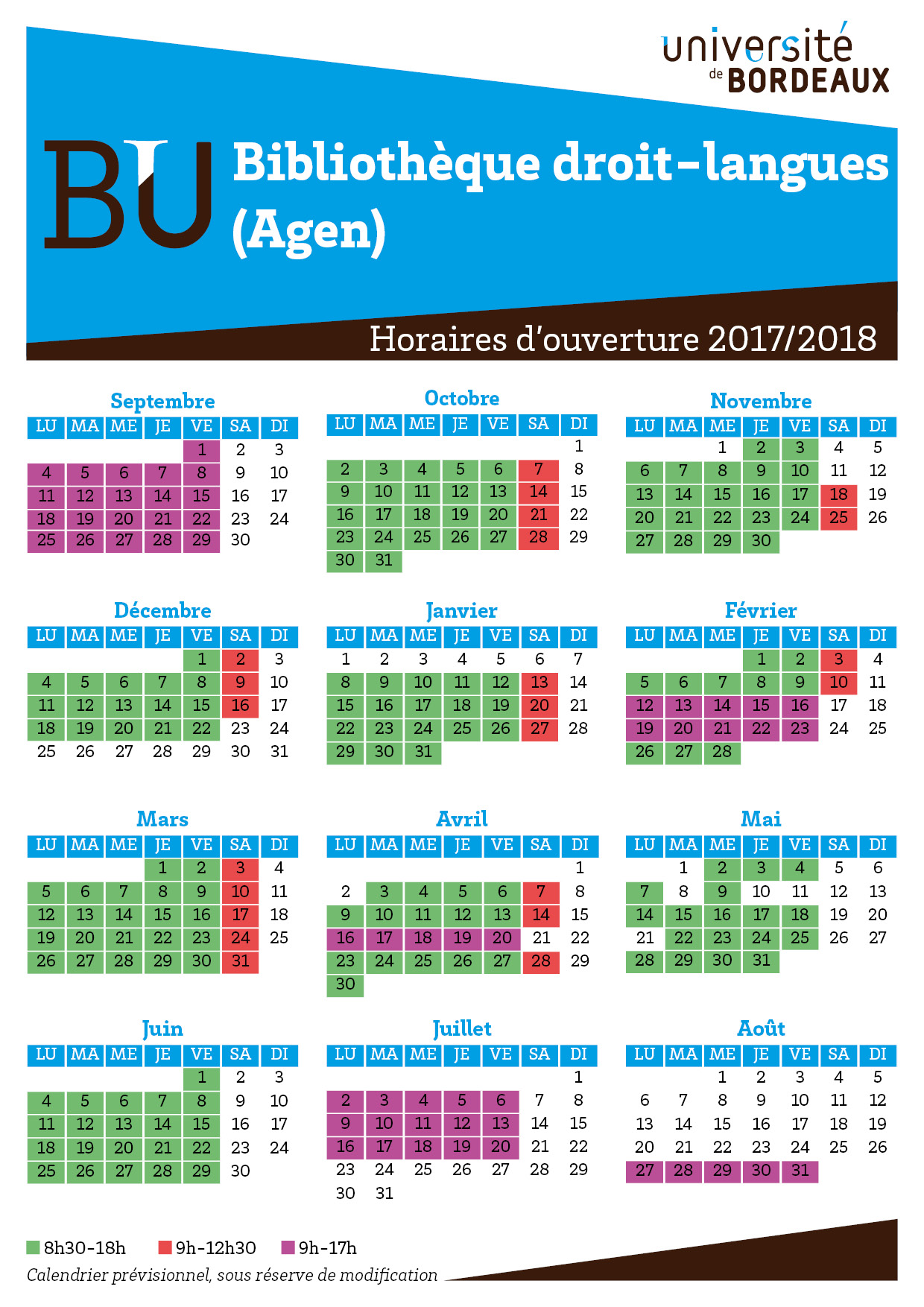 Horaires bib droit-langues Agen 2017-2018