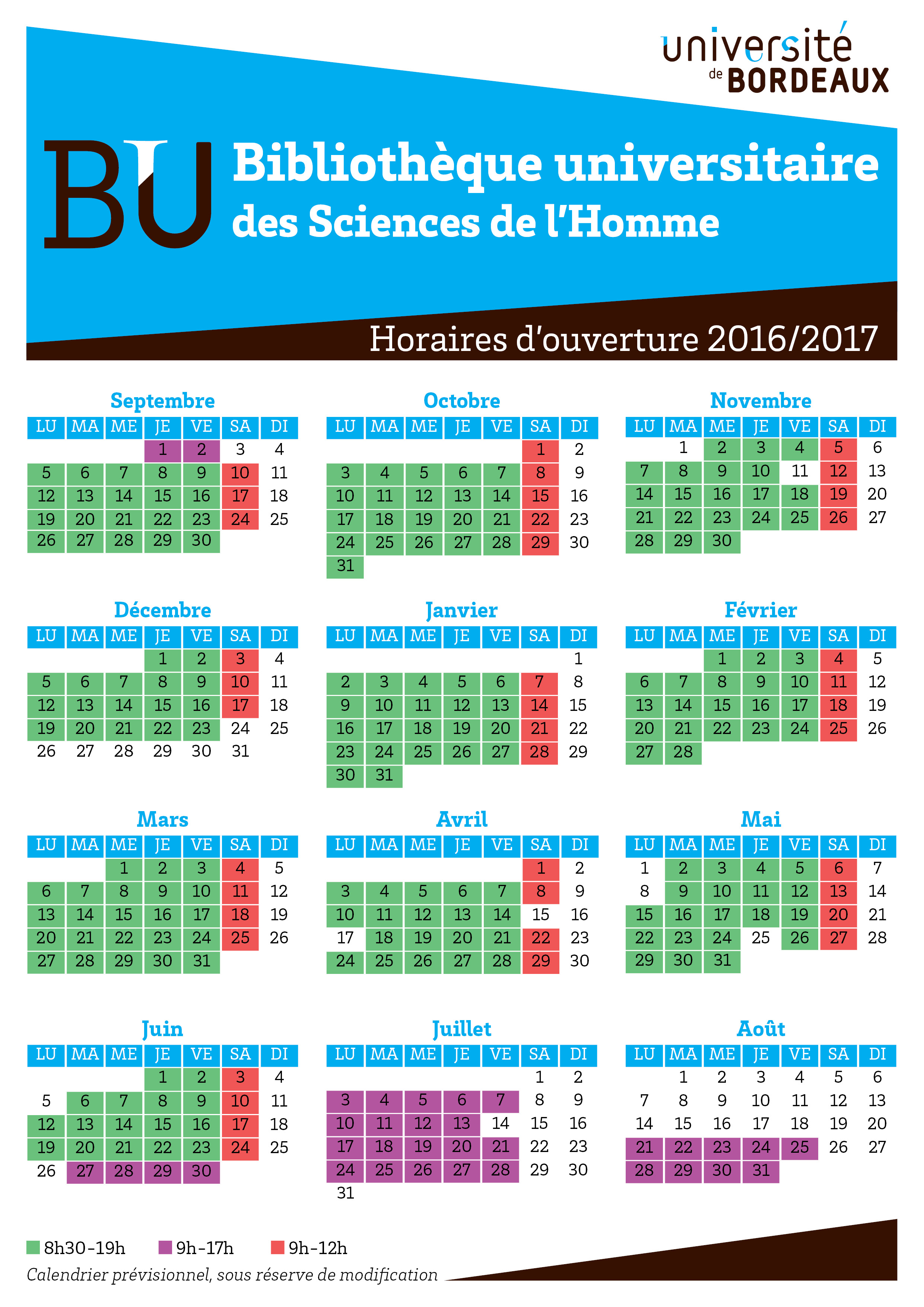 Horaires BUSH 2016-2017